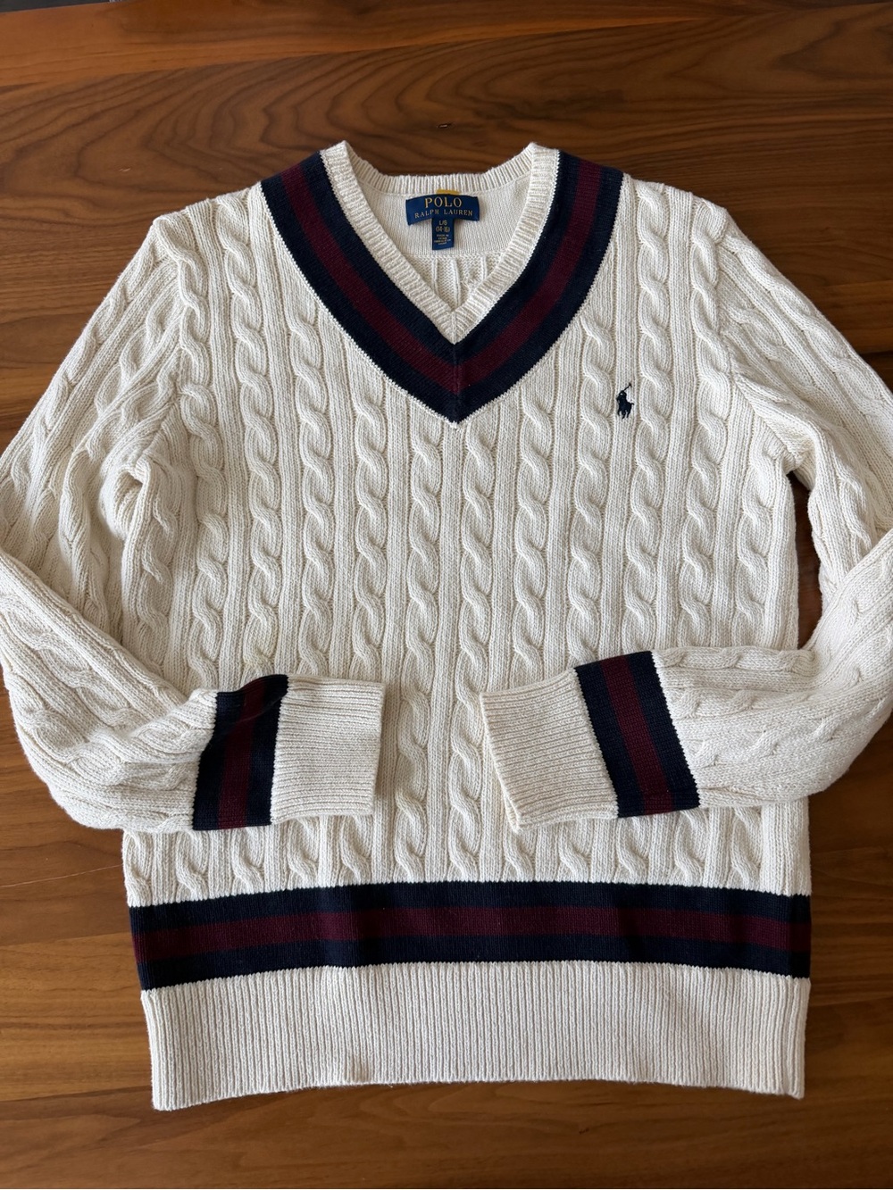 Polo by Ralph Lauren boys or girls Cream Cable Knit V-Neck Sweater